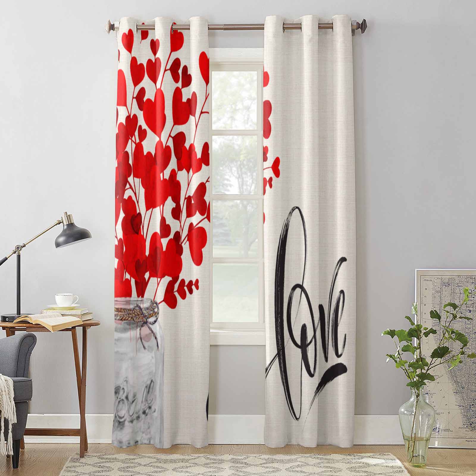 Valentine'S Day Love Flower Glass Bottle Window Curtains for Living Room Bedroom Curtain Modern Kitchen Blinds Drapes Curtains 135W x 60H(cm) x1