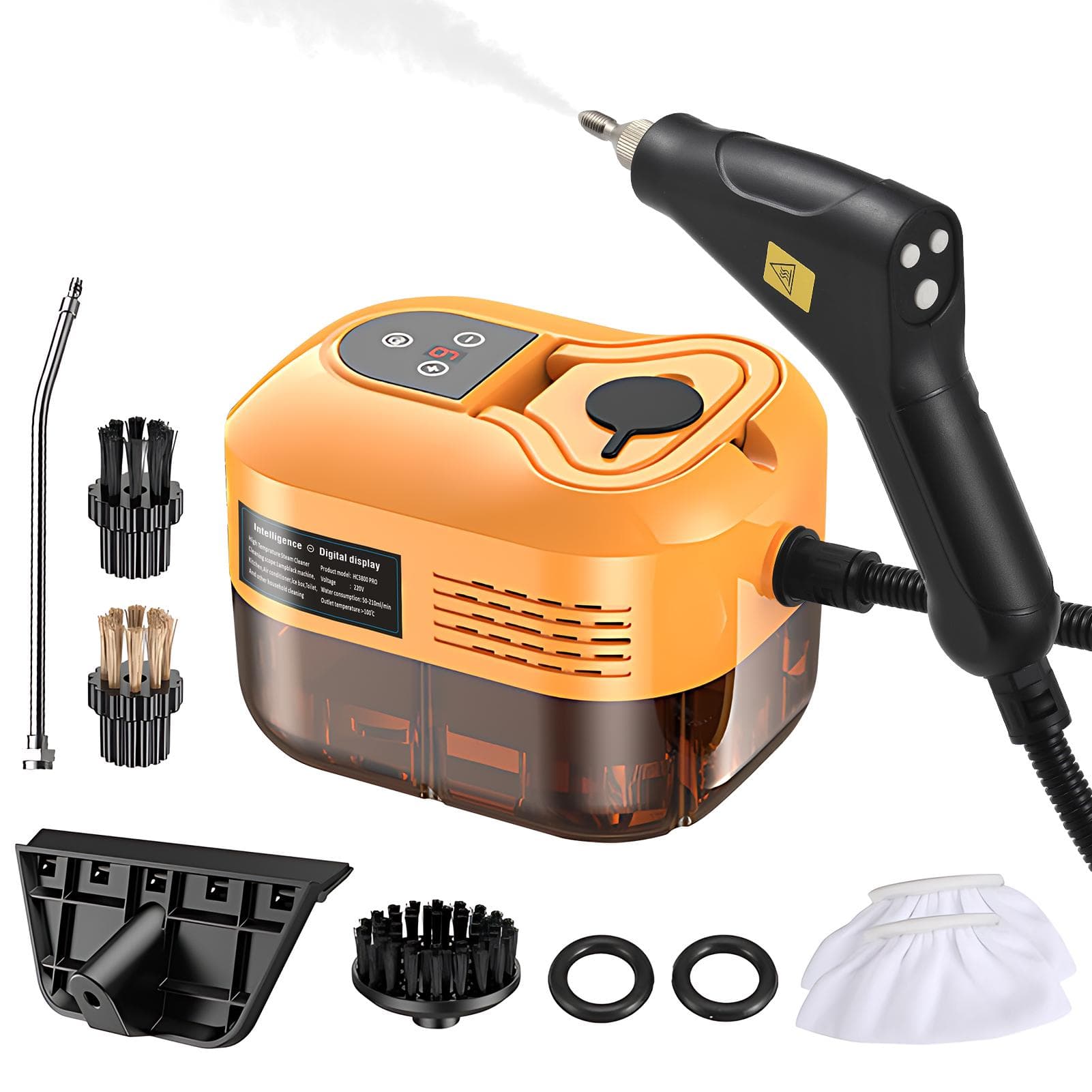 Handheld Multi-surface Steam Cleaner with 6pcs Accessories Touch Screen 6 Levels Adjustable AU Plug orange