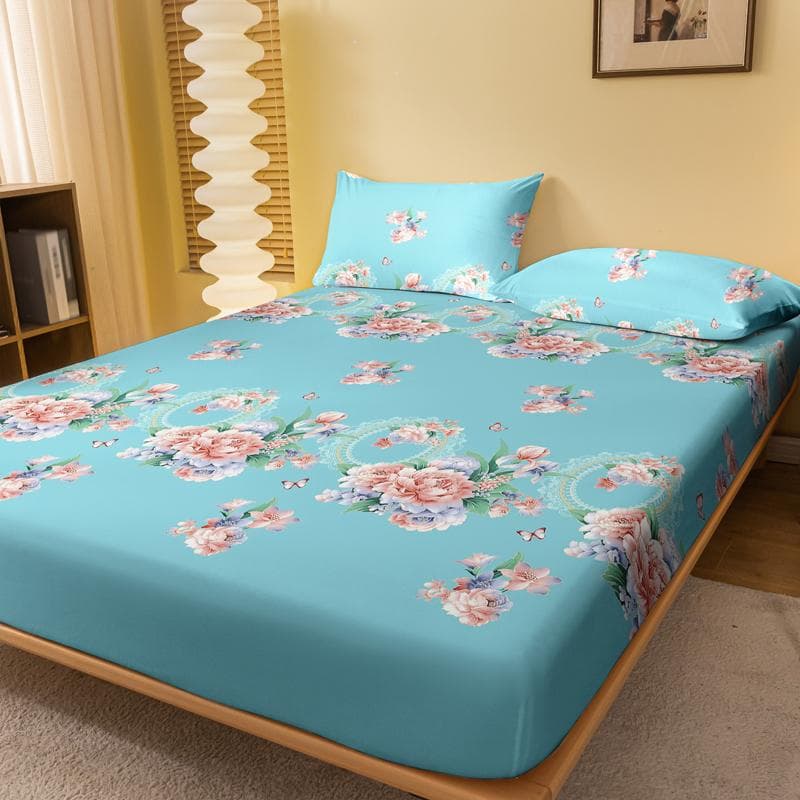 1 Simple Modern Plant Flower Printed Matte Fitted Sheet, Bedroom Printed Bed Cover, Bedding (Excluding Pillowcases) 71x132cm