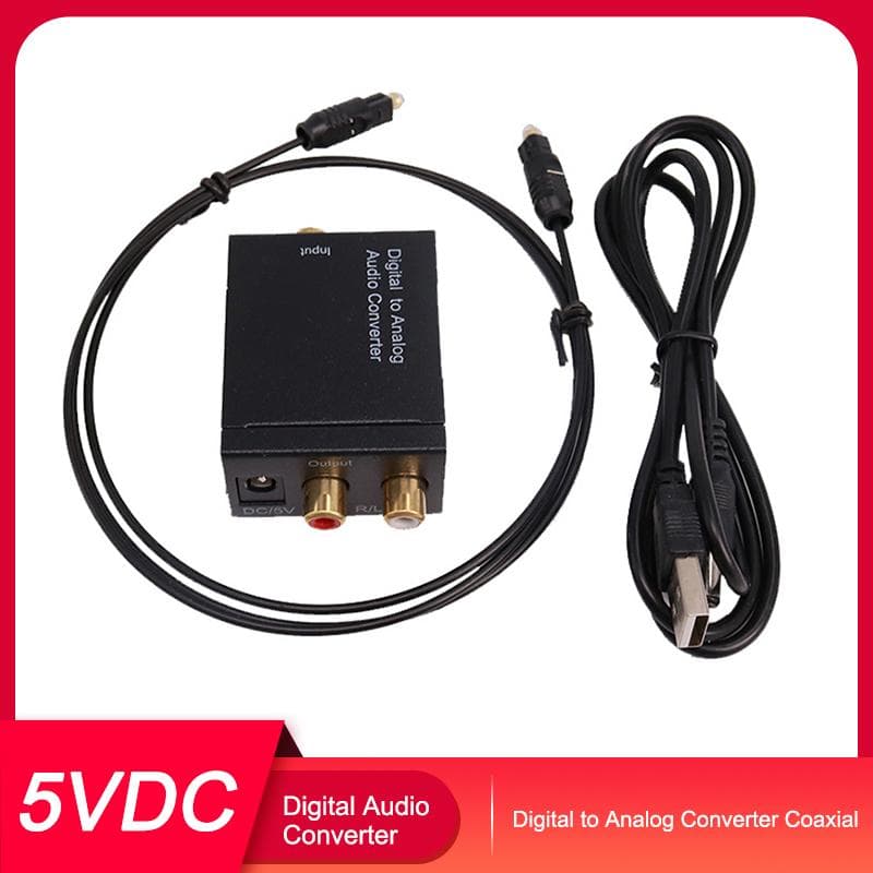 Digital to Analog Converter Coaxial or Toslink Digital Audio Signal to Analog L/R Audio Digital black
