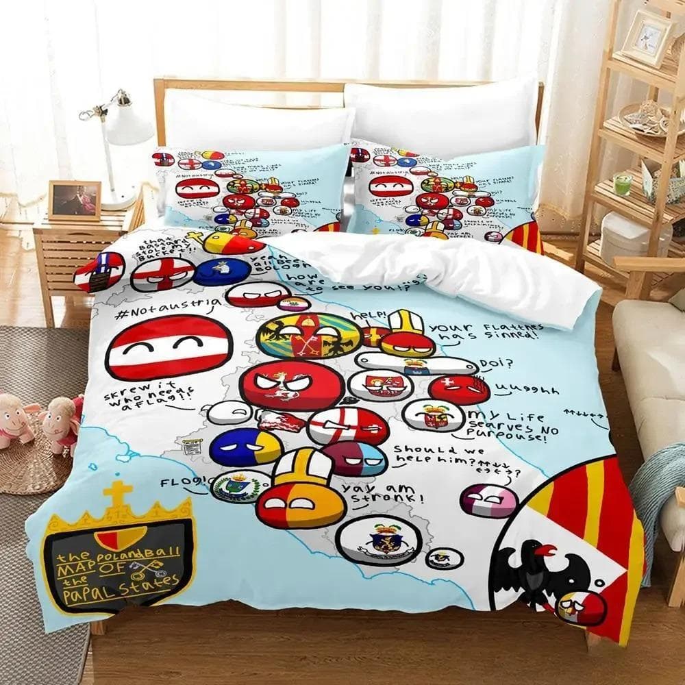New Countryball Polandballs Bedding Set Single Twin Full Queen King Size Bed Set Adult Kid Bedroom Duvet cover Sets Cartoon EU Single 135x200cm