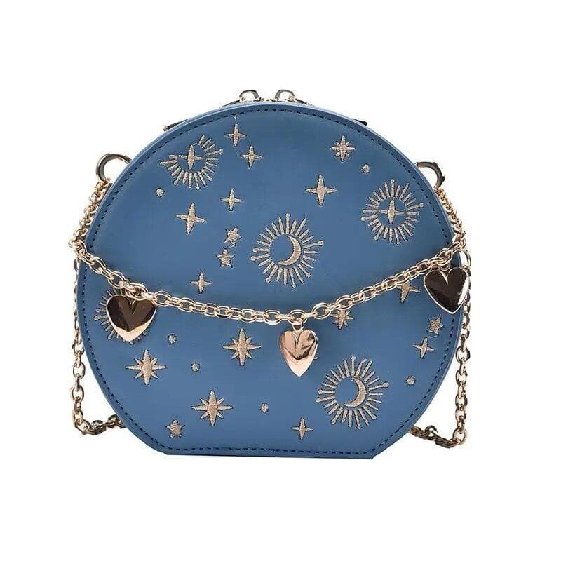 Fashion Starry Sky Round Bags Women Crossbody Bag Luxury Chain Circular Shoulder Bag Lady Small Embroidery Women's Handbag One Size blue