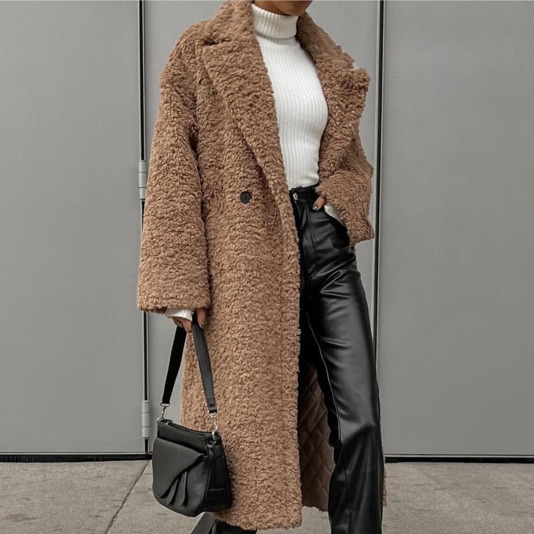 BITCED Autumn/Winter Women's Temperament Commuter Coat Long Sleeve Lapel Plush Coat for Women XL camel
