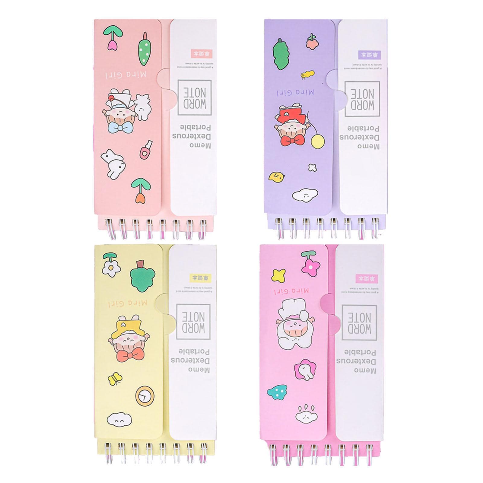 4 Pcs Small Book Small Portable Foldable Coverable Spiral Bound English Word Book Pocket Notebook