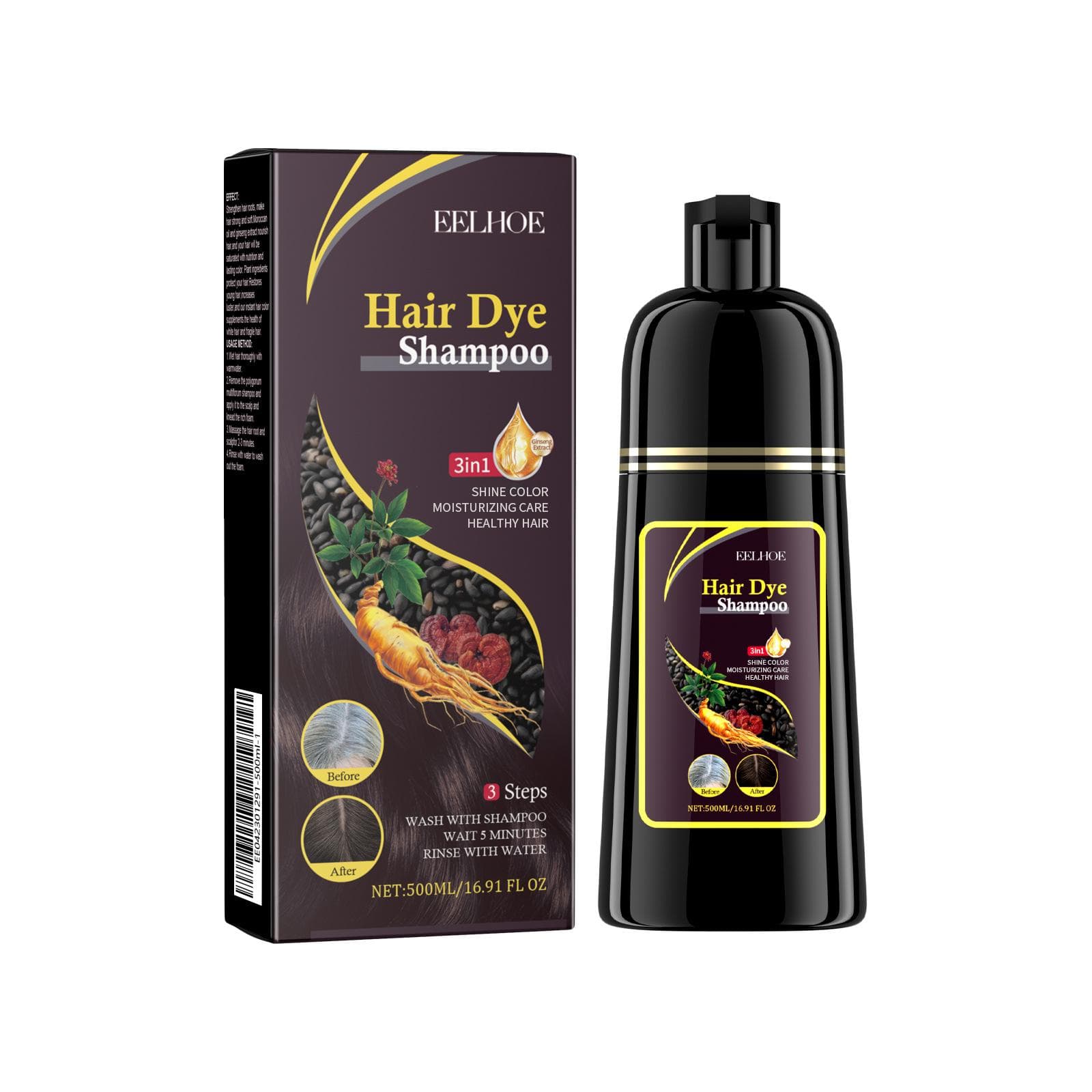3 in 1 Natural Herbal Hair Dye Shampoo Hair Color Shampoo for Gary Hair Dark Brown Black for Women & Men Grey Coverage 100ml 500ml brown