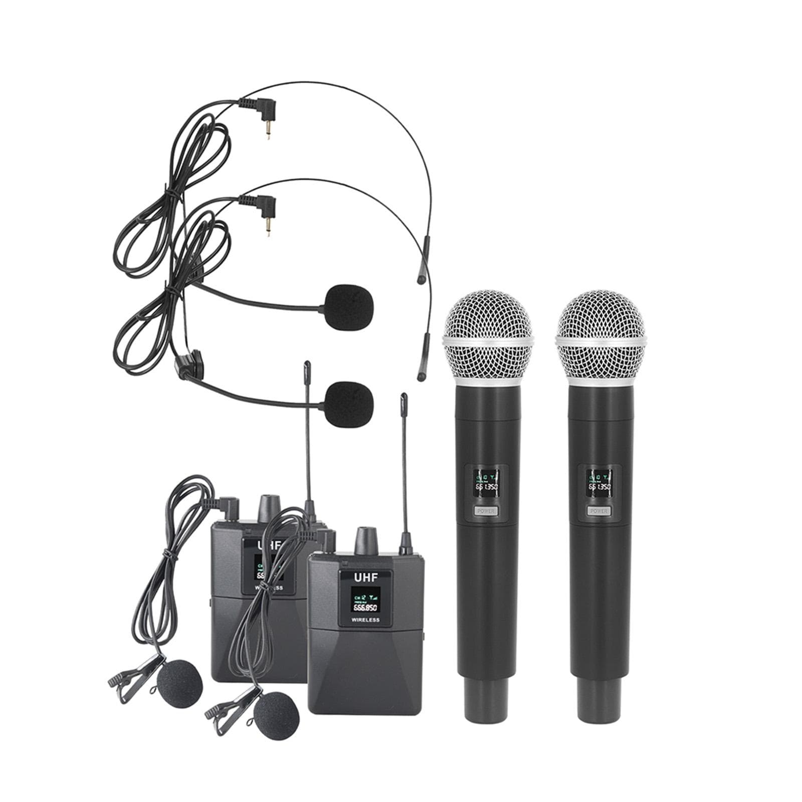 Wireless Microphone Professional UHF Wireless Mic System Handheld Dual Microphone with Receiver black