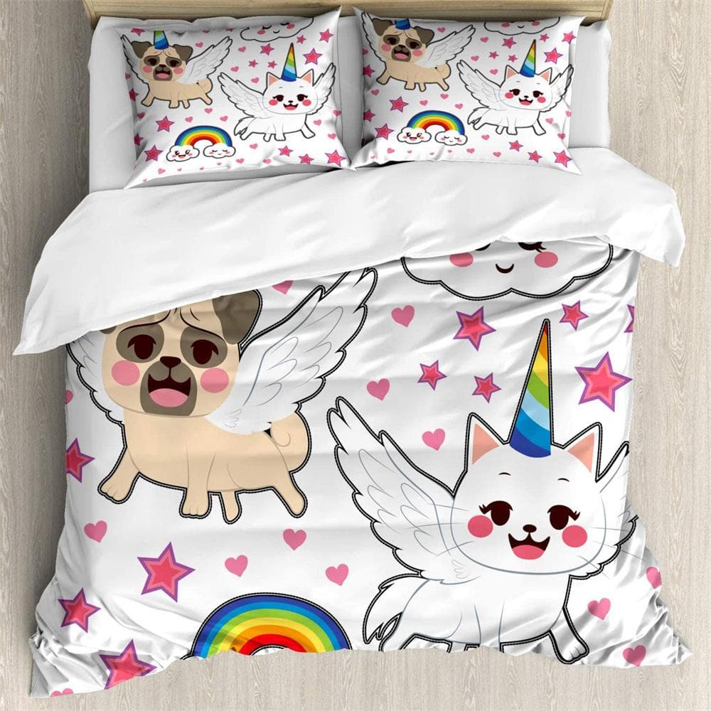 Puppy kitten star 3Pcs Bedding Sets 3D Digital Printing Custom Quilt Duvet Cover Set  Home Queen King Quilt Pillowcase EU single(135x200cm)