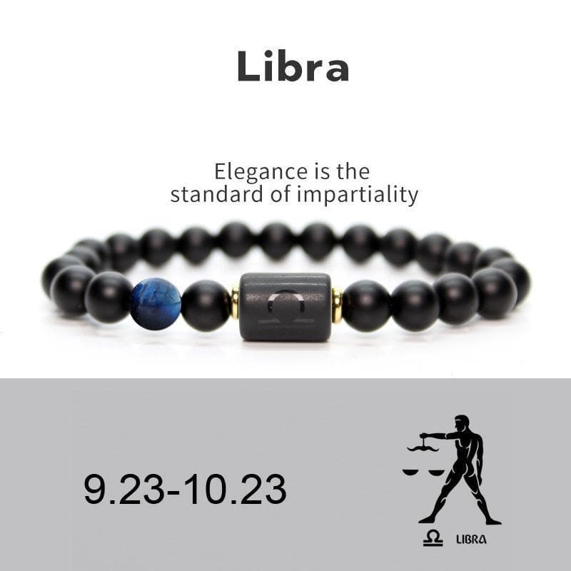 Men Women 12 Constellation Bracelet Elastic Bracelet Hand Woven Adjustable Natural Tiger Eye Obsidian Bracelet Party Gift Jewelry libra