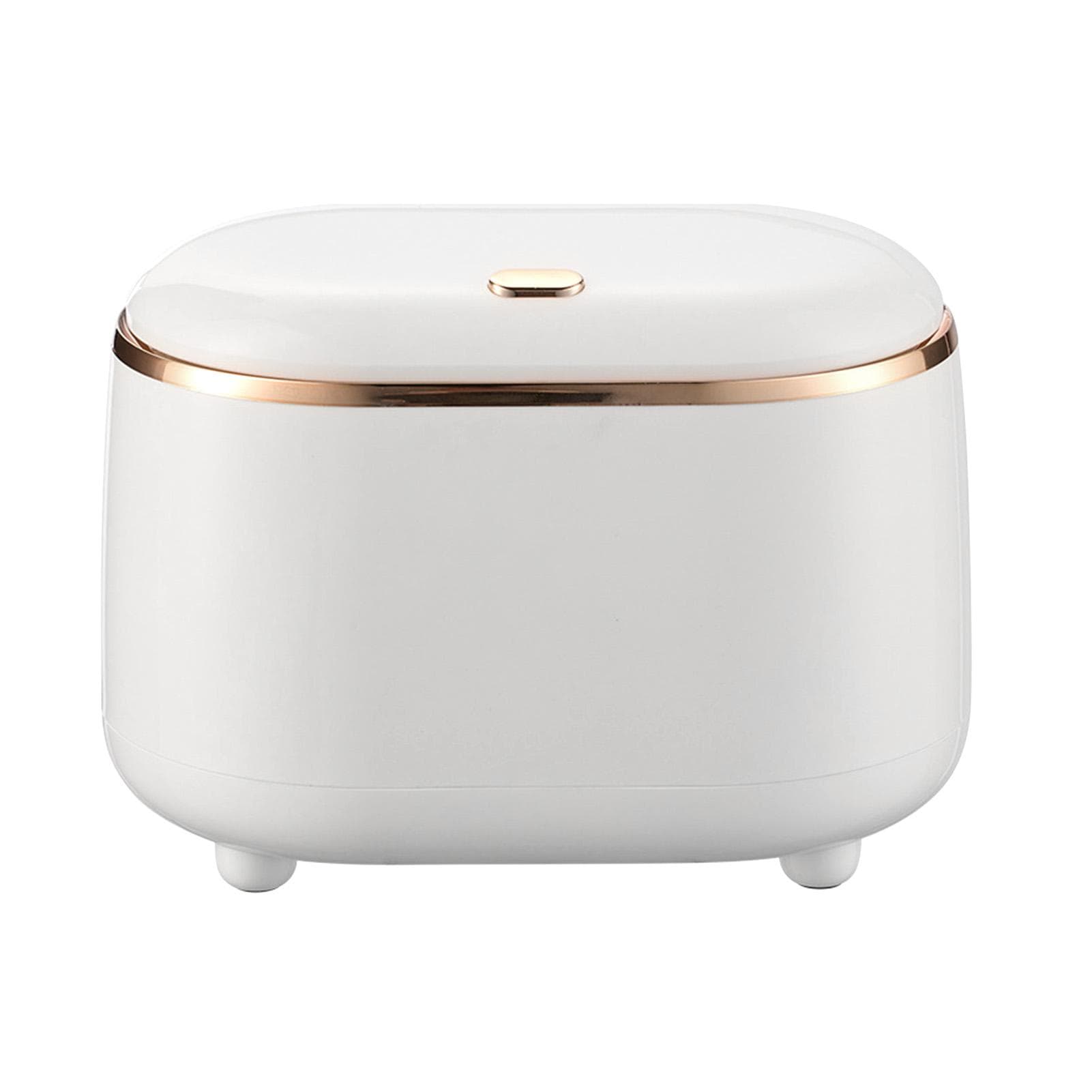Mini Trash Can with Press Type Lid Plastic Oval Tiny Desktop Countertop Waste Garbage Bin Or Home white