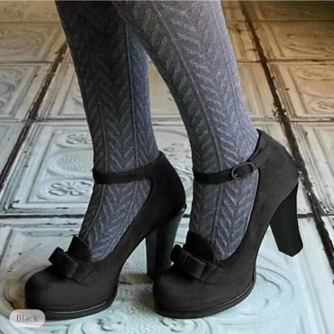 Women's high heels, single shoes, versatile temperament, thick heels, low top shoes, oversized seasonal shoes 40 black