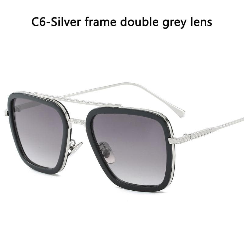 Square Edith Sunglasses Vintage Tony Stark Silver Metal Frame Blue Lens Steampunk Eyewear for Men Women SHOW AS PICTURE
