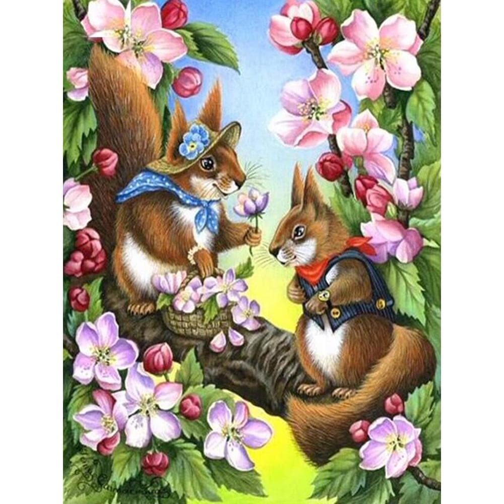 5D DIY Diamond Painting Squirrel in the flower 3D Diamond Embroidery Cross Stitch Rhinestone Mosaic Decor 20X30CM