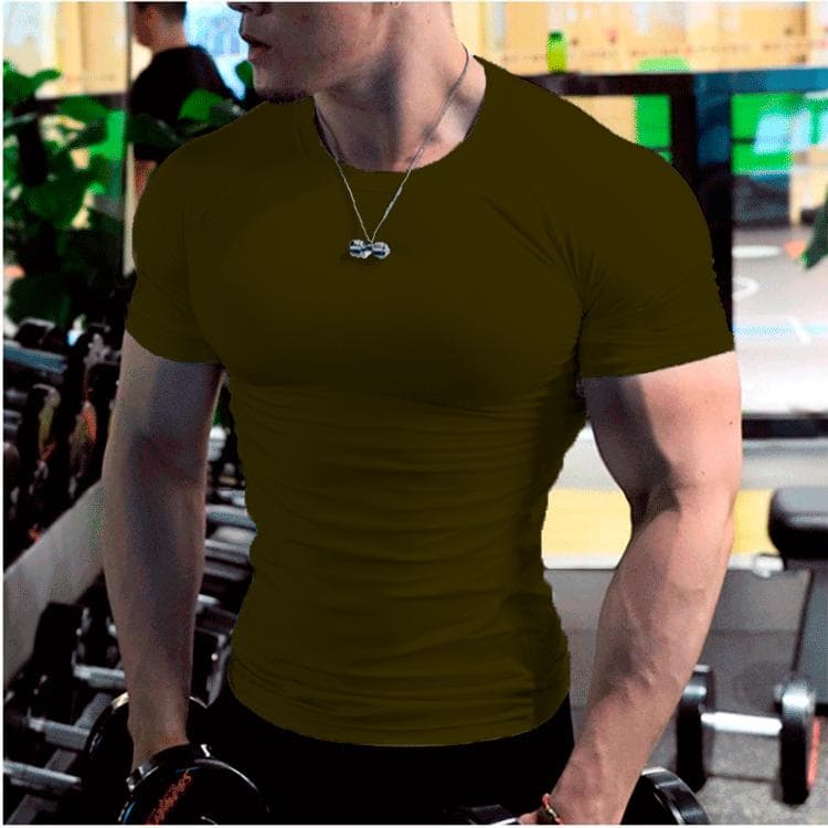 Large Size Men's Summer Fashion Solid Sports T-Shirt Teenagers Short Sleeve Round Collar Top 2XL army green