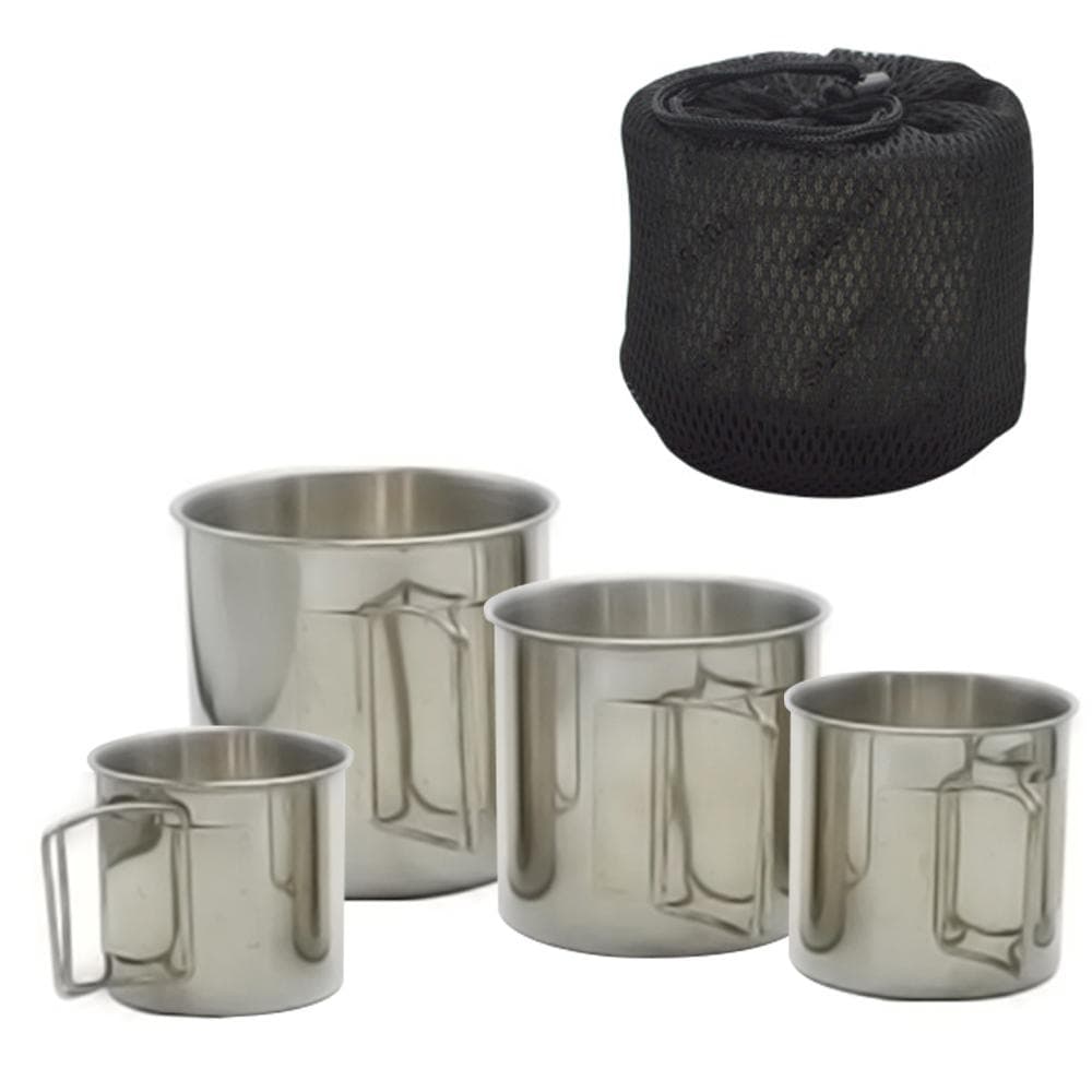 Camping Water Cup Coffee Mug with Foldable Handles 4 Piece Stainless Steel Cup Set for Outdoor silver
