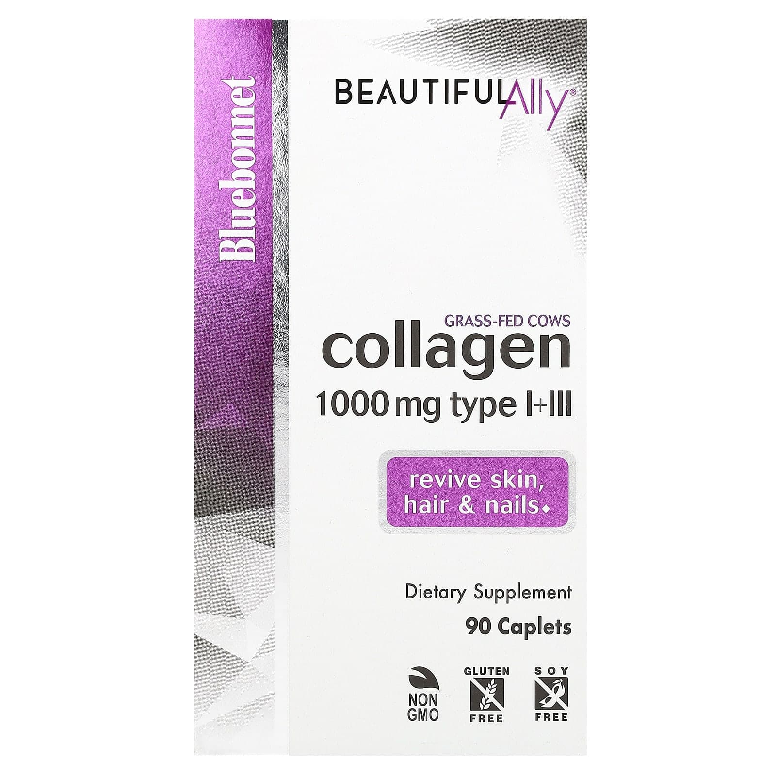 Bluebonnet Nutrition, Beautiful Ally, Collagen Type I+III, 1,000mg, 90 tablets