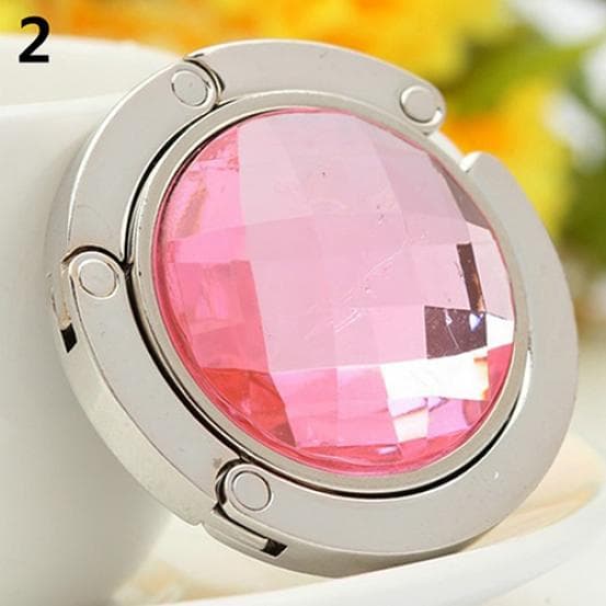 Foldable Handbag Purse Hanger Convenient Table Hook Hang Round Rhinestone Holder