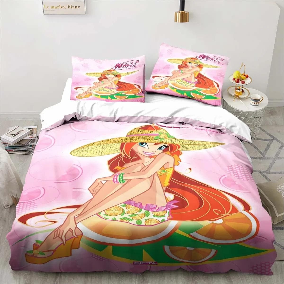 Kawaii Anime Winx Bedding Set Bed Three Piece Single Double King Size Bed Set Adult Children's Bedroom Duvet Cover Set Kids Gift US Twin 173x218cm