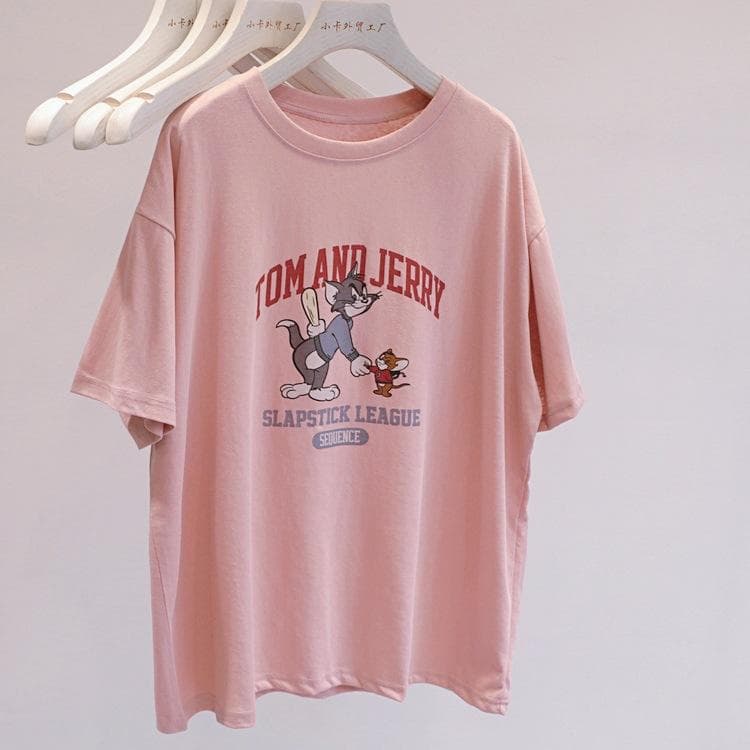 Cartoon Printed Pure Cotton Round Neck Short-sleeved T-shirt for Women In Spring and Summer Fat MM Large Size Loose Thin Slim Top XXXL