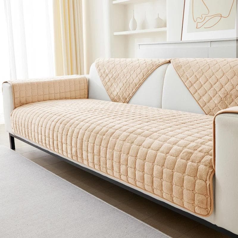 Solid Color Non-slip Sofa Cover Thicken Soft Plush Sofa Cushion Towel for Living Room Furniture Decor Slipcovers Couch Covers 110x180cm camel