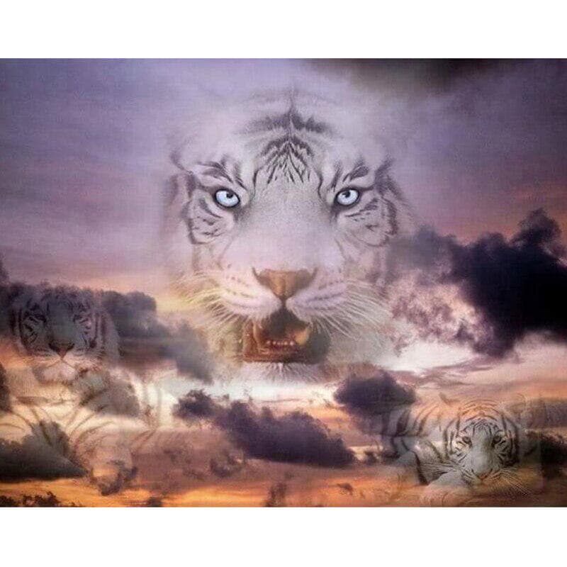 Round Drill Diamond Embroidery Fantasy Tiger Diamond Painting Cross Stitch Rhinestone Mosaic Decor 20X30CM