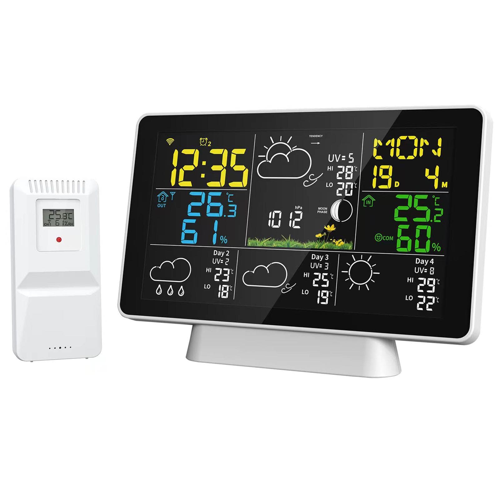 WIFI Weather Station Wireless Indoor Outdoor Hygrometer Thermometer Temperature Humidity Display EU Plug white