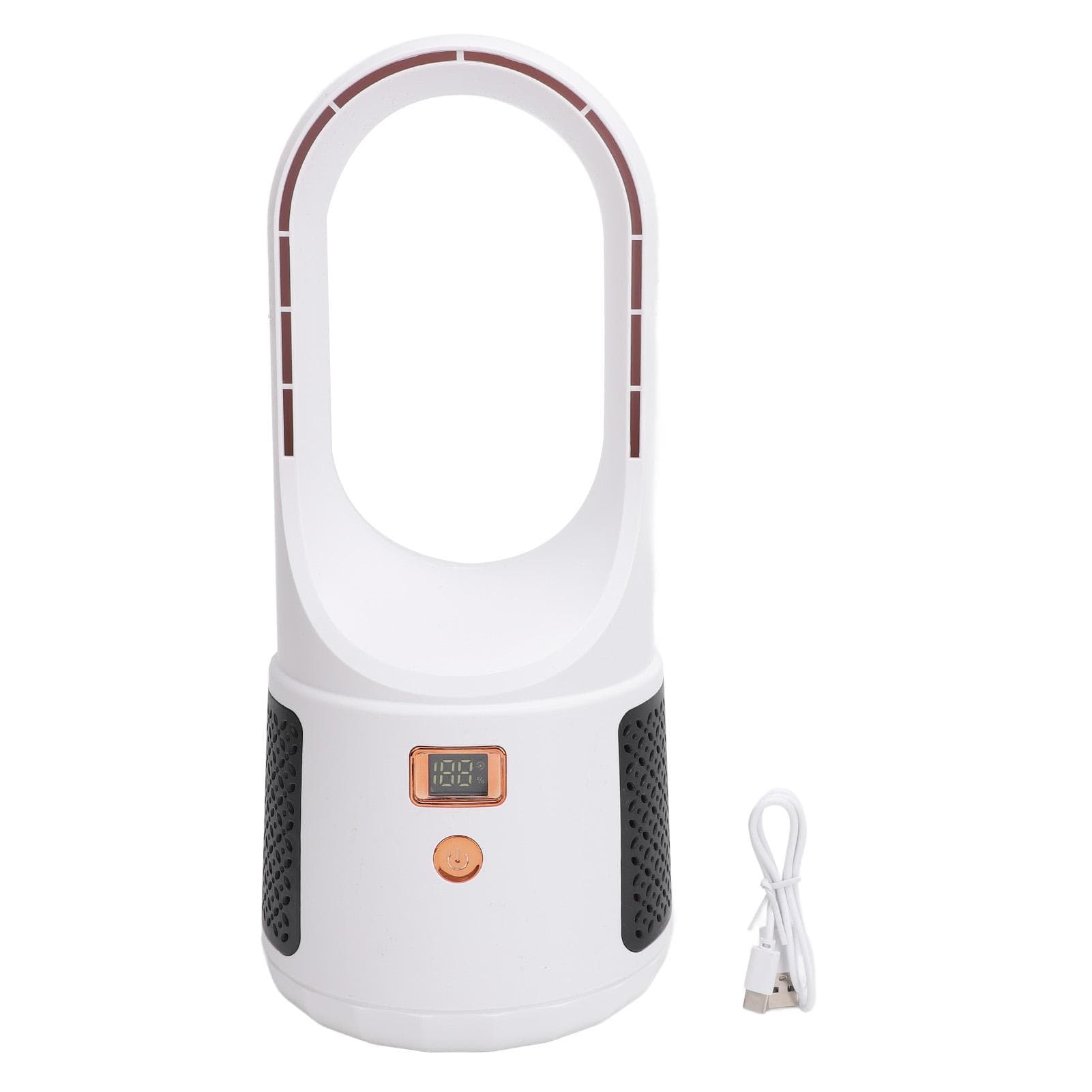 USB Desk Fan 6 Speeds Wind Quiet Portable Bladeless Cooling Fan with Power Display for Home Bedroom white