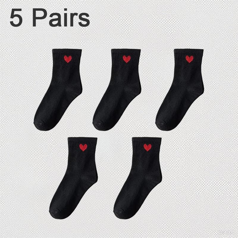 Lovely Heart Cotton Socks Women Summer Fashion Black White Sports Short Socks Girls Cute Style Low Tube Boat Socks one size black