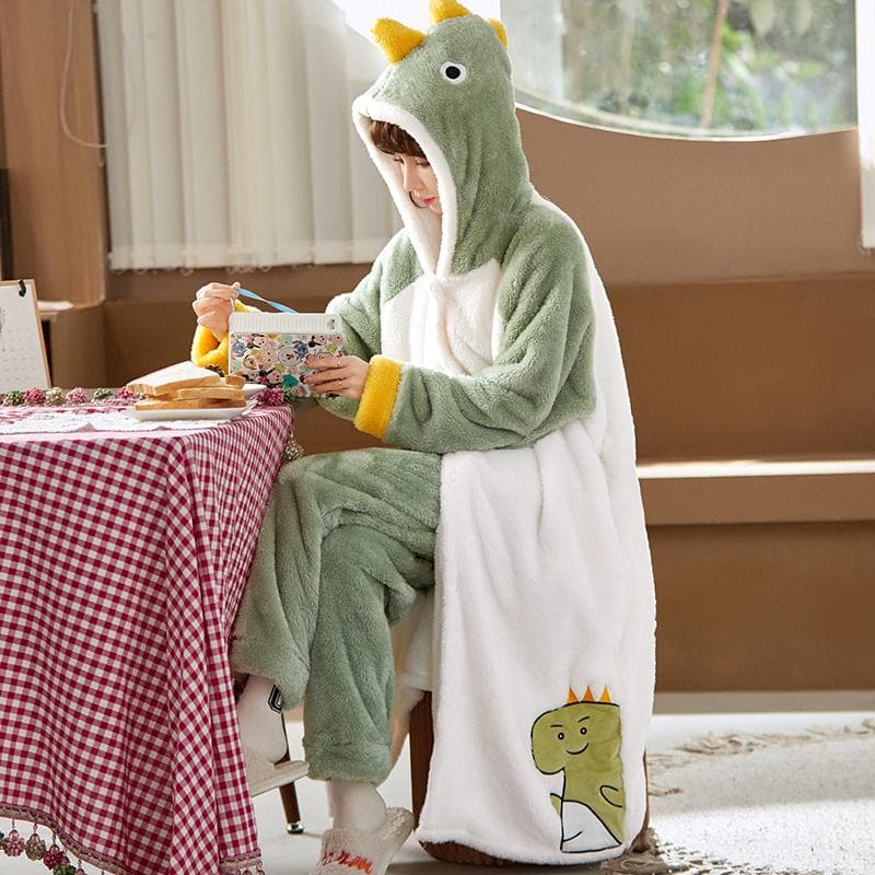 Cartoon Thicken Kimono Bathrobe Women's Dressing Gown Pajamas Hooded Robes Coral Fleece Sleepwear Winter Coats for Home Clothes M