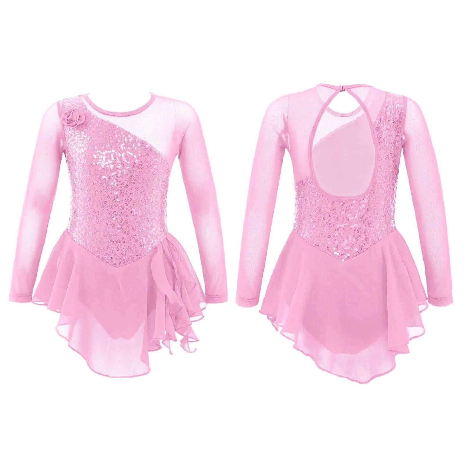 Figure Skating Dress for Children Ice Skating Competition Clothing Girls Ballet Dance Gymnastics Dresses 7-8 Years pink
