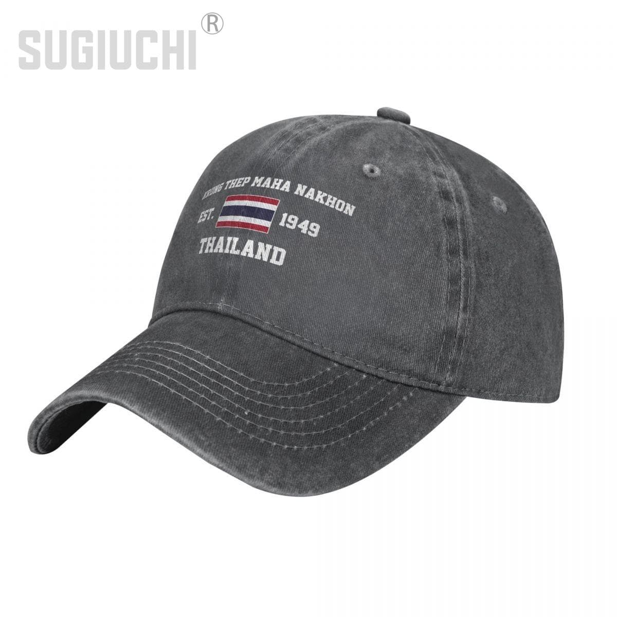 Flag of Thailand EST.1949 Krung Thep Maha Nakhon Unisex Adult Washed Denim Baseball Cap Unisex Vintage Cotton Patriotic Trucker Hat One Size
