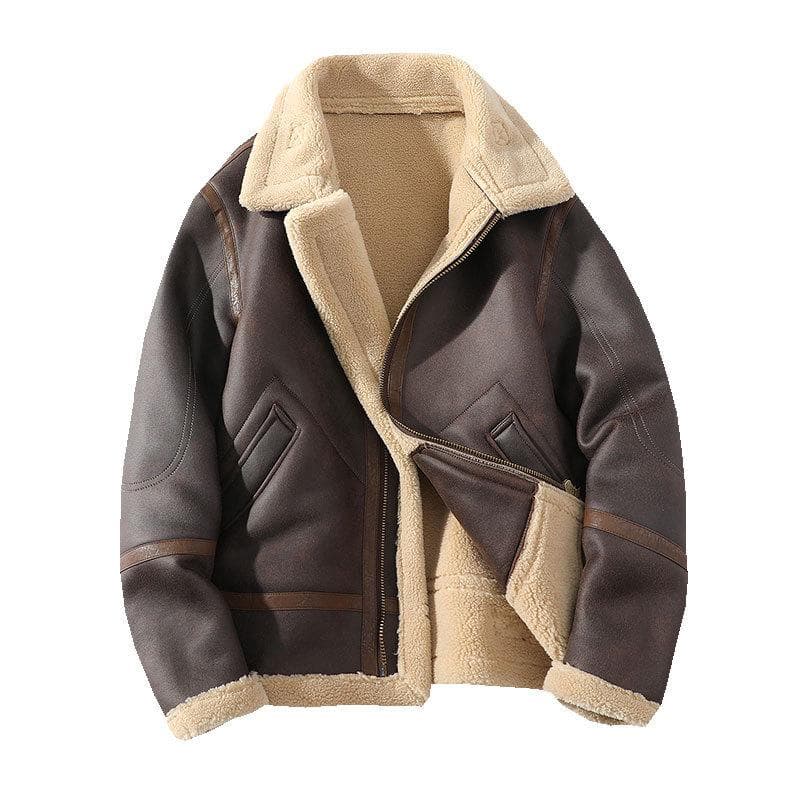 Autumn and Winter Men's Lapel Jacket Casual Large Size Fur One Padded and Thickened Jacket L dark brown