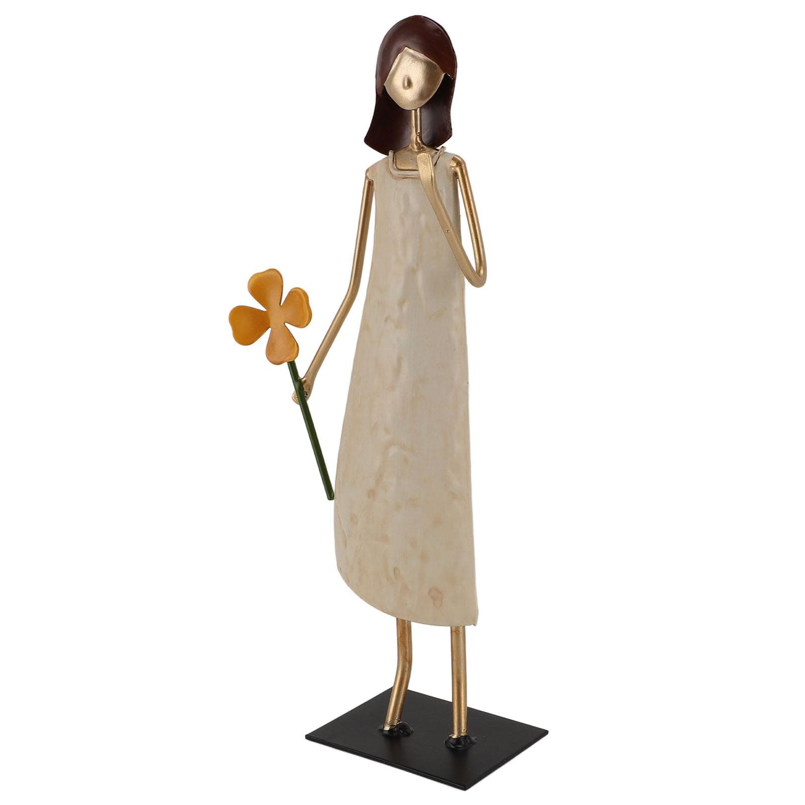Metal Girl Statue Vintage Iron Art Standing People Figurine Desk Ornament for Home Study Living
