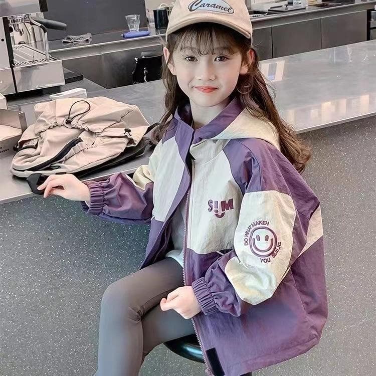 Girls' Casual Jacket Spring and Autumn Children's Sports Hooded Jacket 140cm
