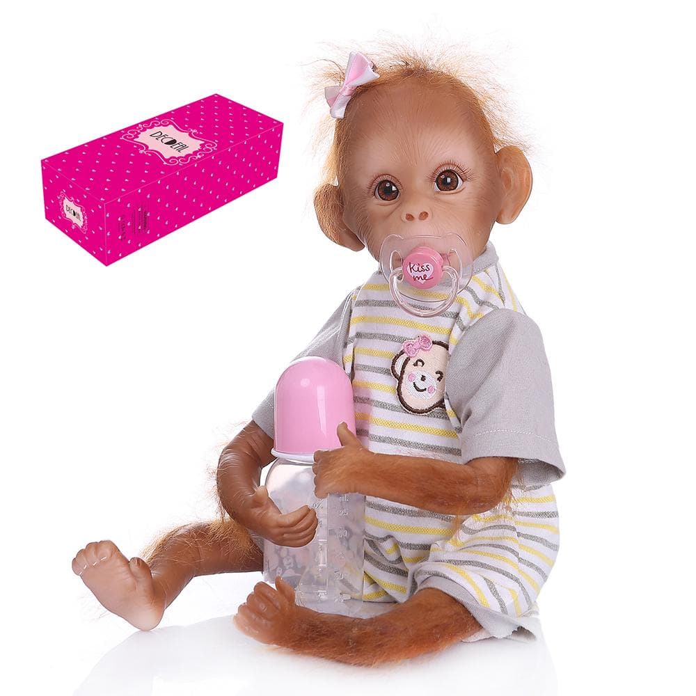 Decdeal Realistic Baby Monkey Doll 16 inch 40 cm Lifelike Reborn Baby Yellow&Stripe T-shirt
