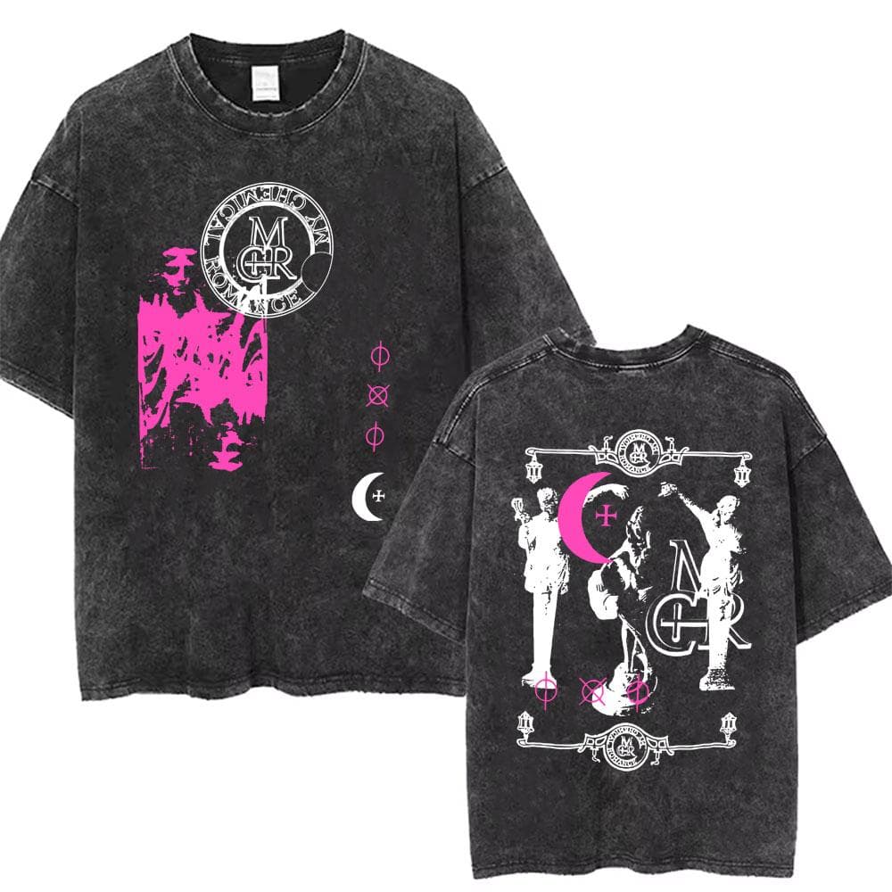Men Women Punk Emo Rock Oversized Short Sleeve Tops Rock Band My Chemical Romance Washed Vintage Printed T Shirt XL