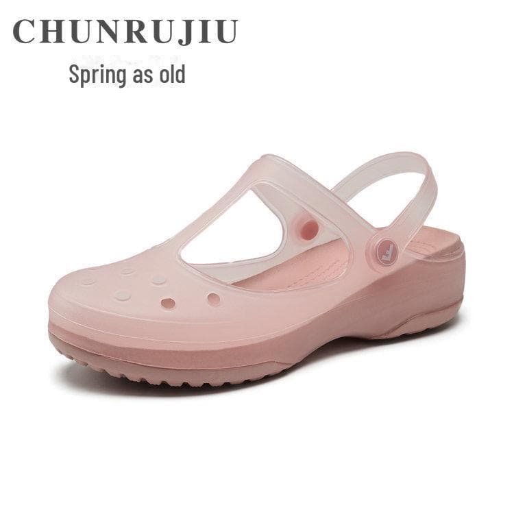 Mary Jane Women's Non-Slip Beach and Nurse Shoes - EVA Sole & TPU Upper, Eco-Friendly Jelly Sandals 38 half size larger rose gold