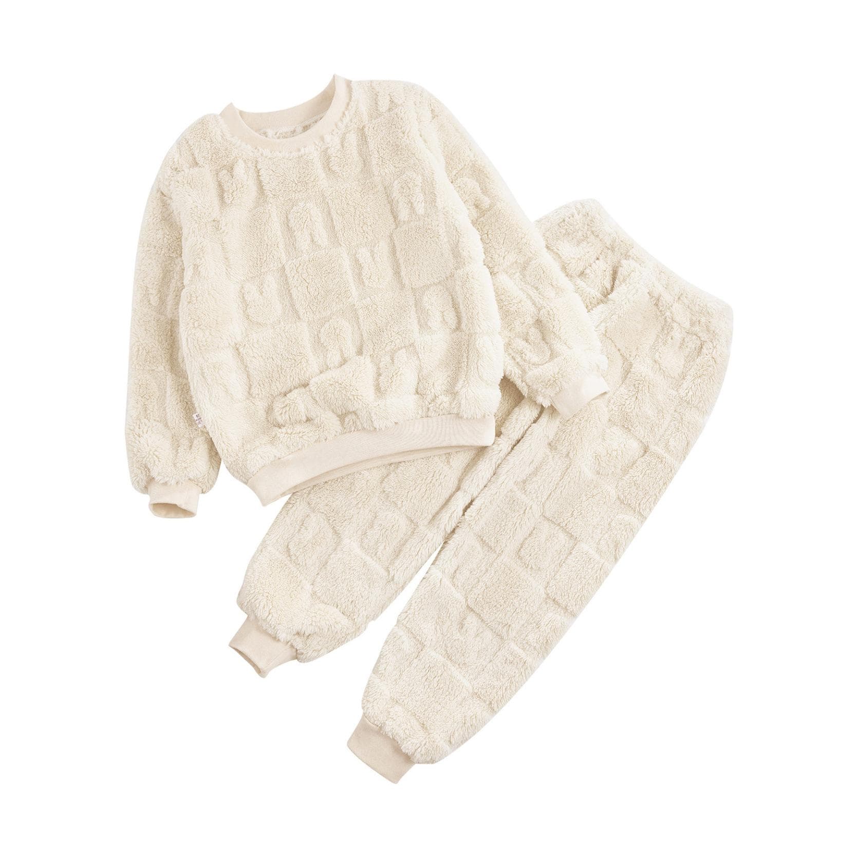 Children's Girls Boys Pyjamas Soft Loungewear Sleepwear Winter Warm Long Sleeve Tops with Pants Leisure Suit 13-14 Years beige