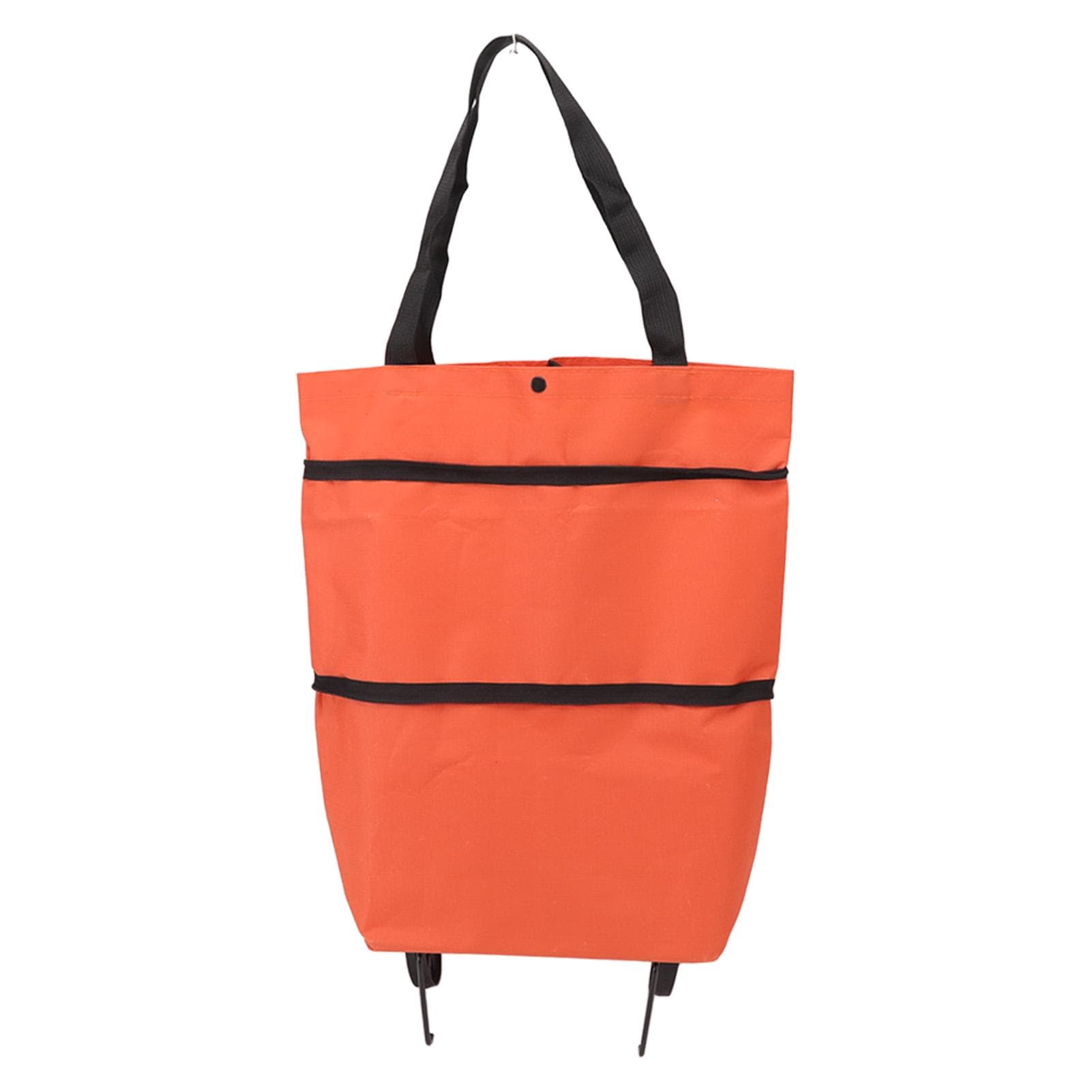 Shopping Cart Foldable Bag Large Capacity Zipper Design Oxford Cloth with Wheel for Camping Orange orange