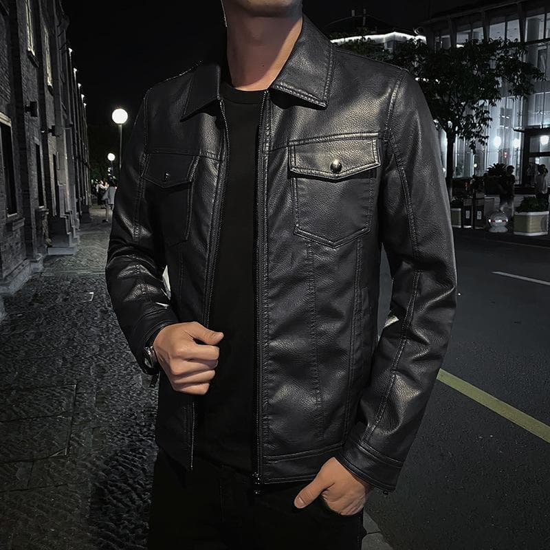 Autumn Men's Leather Jacket Casual Fashion Lapel Collar Motorcycle Clothes Men Slim Quality Leather Coats XXL blue