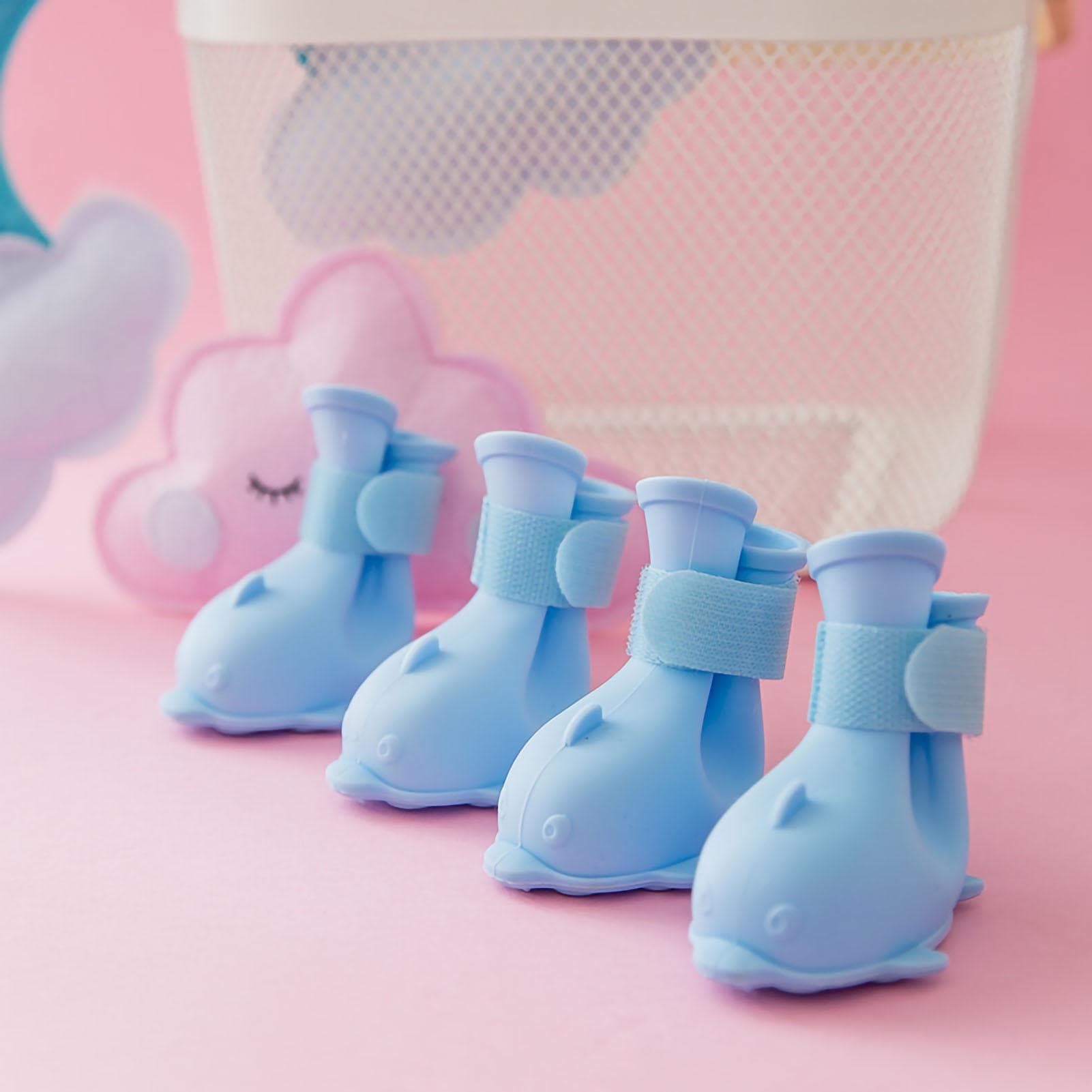 Pet Boots Cute Cartoon Waterproof Silicone Dog Rain Shoes with Hook and Loop for Pomeranian Bichon S