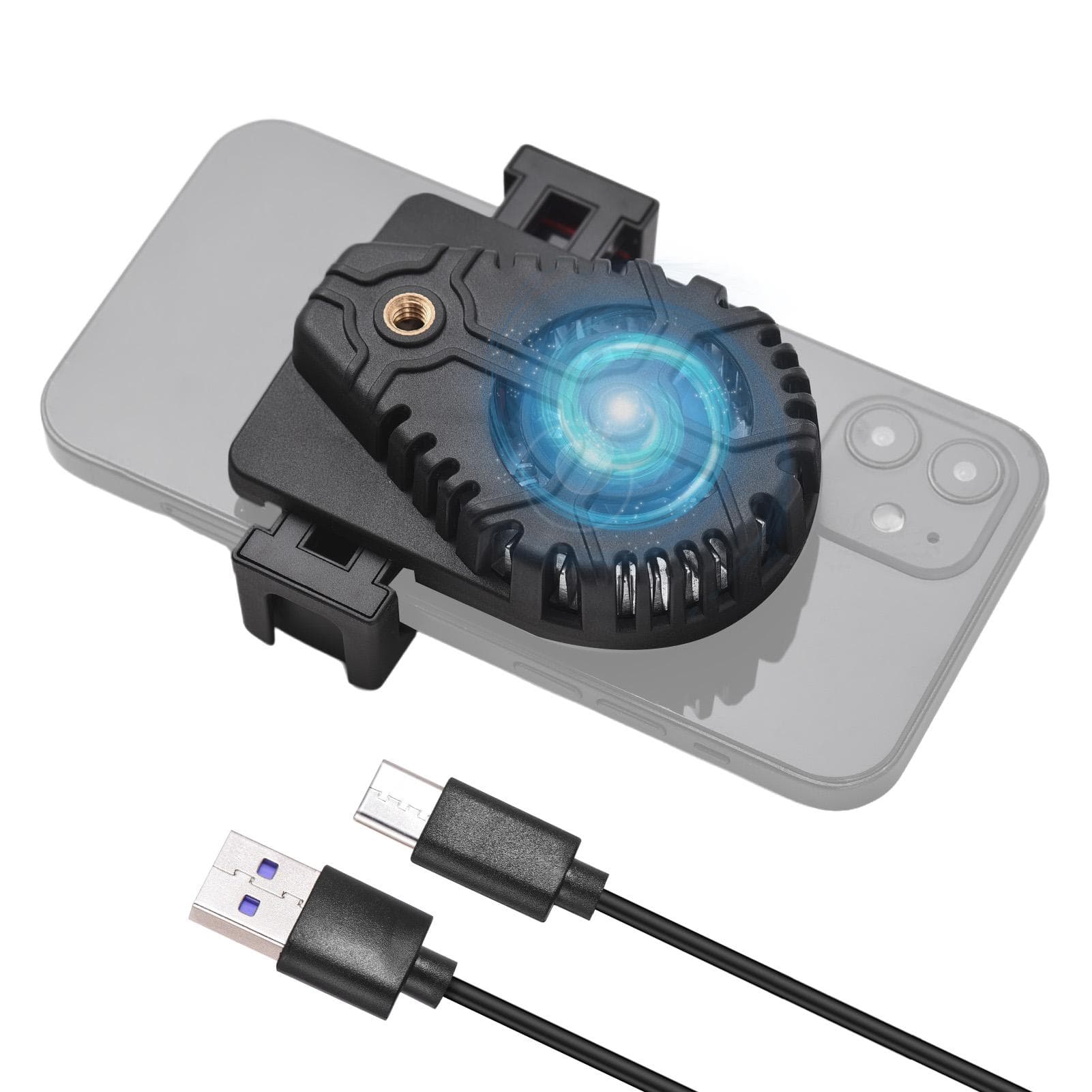 Phone Cooler for Gaming Live Streaming Phone Holder with Cooling Fan Dual Cold Shoe Mounts black