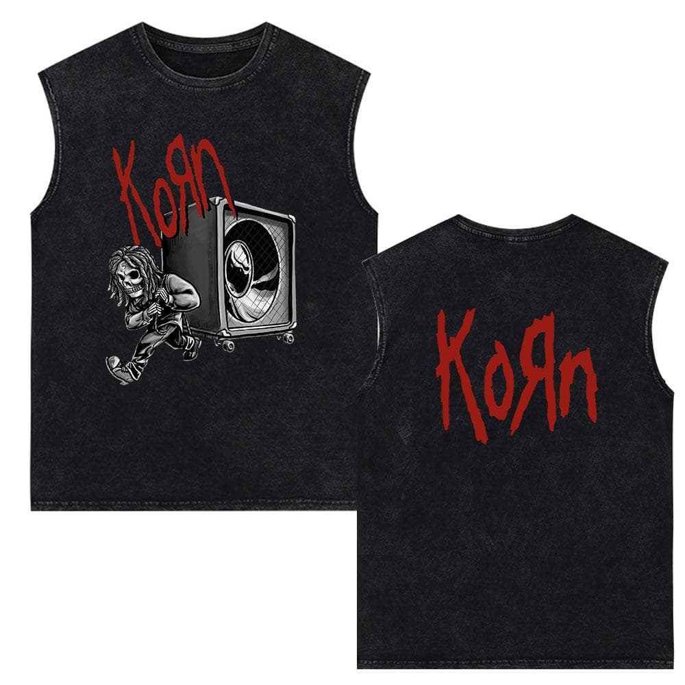 Korn Follow The Leader Rock Band Vintage Washed Tank Tops Men's Gothic Sleeveless Vest Cotton Oversized T-shirts XL
