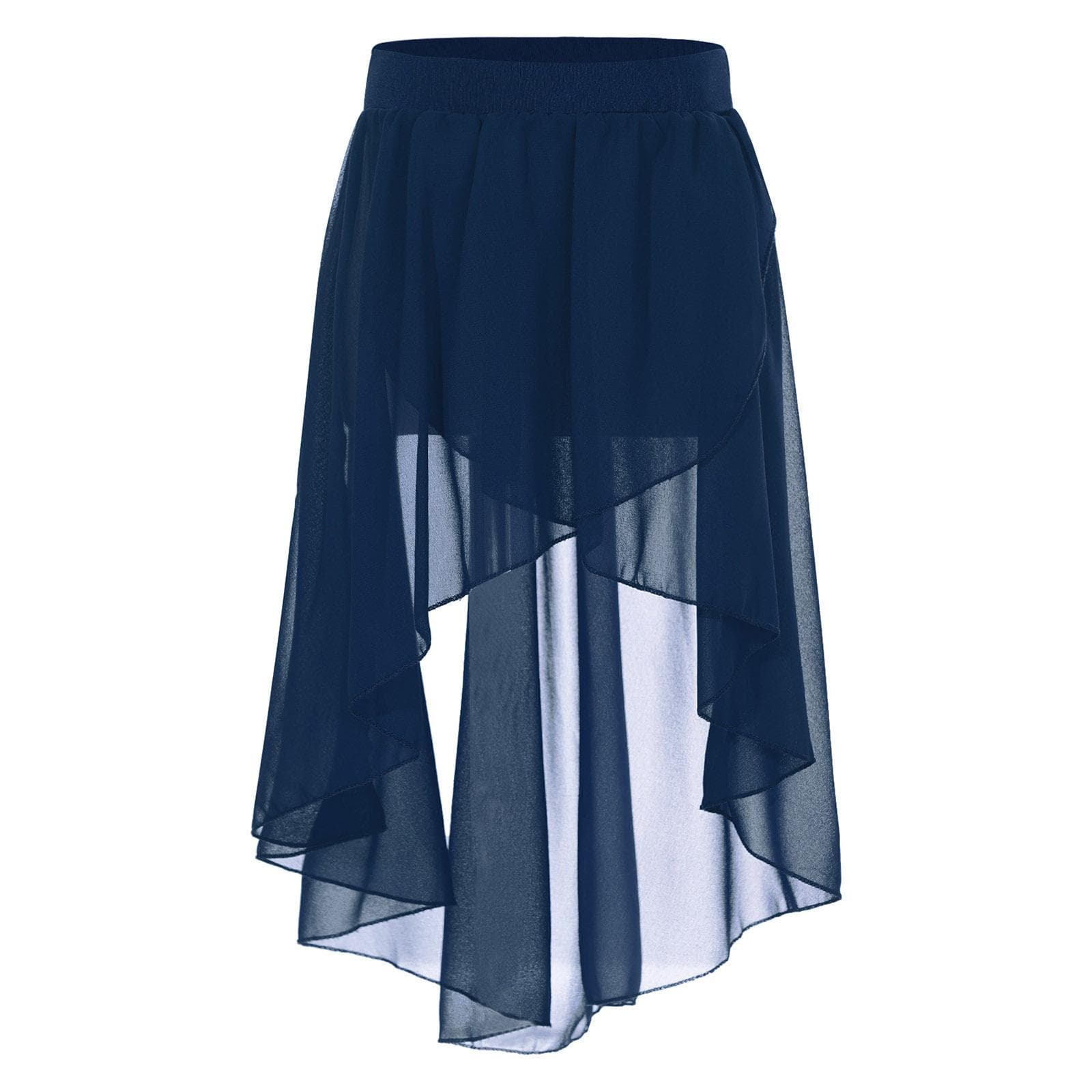 Kids Girls High-Low Chiffon Skirt Ballroom Latin Salsa Tango Dance Skirt Skate Wrap Scarf Dancewear 11-12 Years navy blue