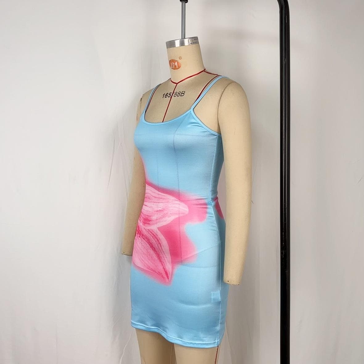 Women's Clothing, New Summer Printed Waistband Hip Skirt, Sexy Suspender Dress, Vacation XL blue