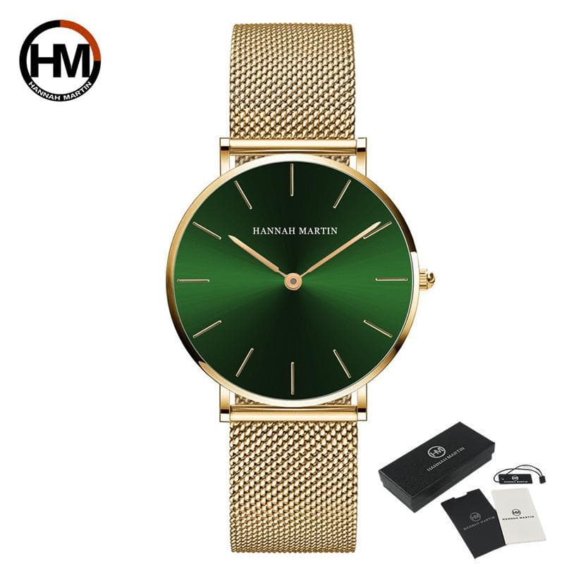 Hannah Martin Women’s Quartz Watches 3ATM Waterproof Luxury Crystal Women Bracelet Top Brand Fashion Ladies Quartz Watch Steel Female Wristwatch green