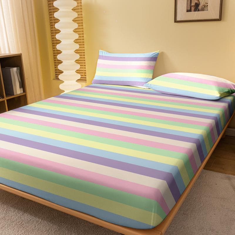1 Simple Modern Stripe Geometry Printed Matte Fitted Sheet, Bedroom Printed Bed Cover, Bedding (Excluding Pillowcases) 71x132cm