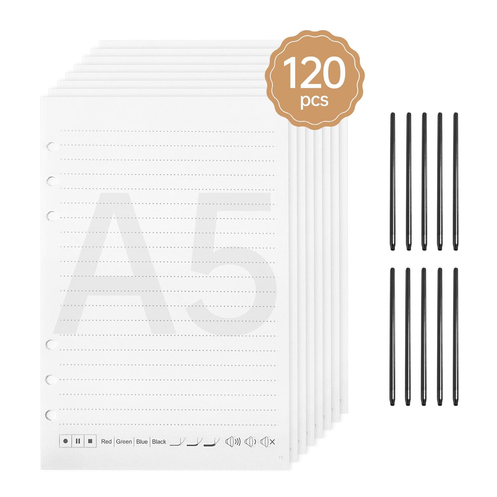 A5 Paper 120 Sheet and 10pcs Ballpoint Pen Refills for Bisofice Notebook Digital Pen Compatible white