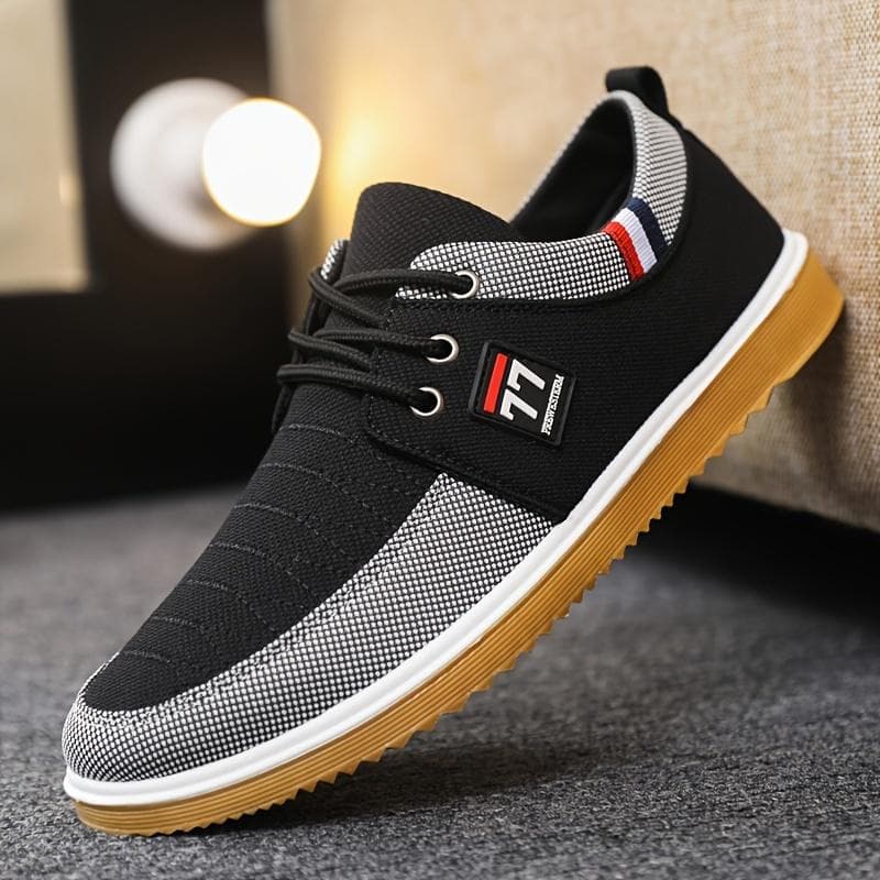 Men's Casual Canvas Shoes, Breathable Wear-resistant Anti-skid Lace-up Shoes for Outdoor, Spring Summer and Autumn 45 black