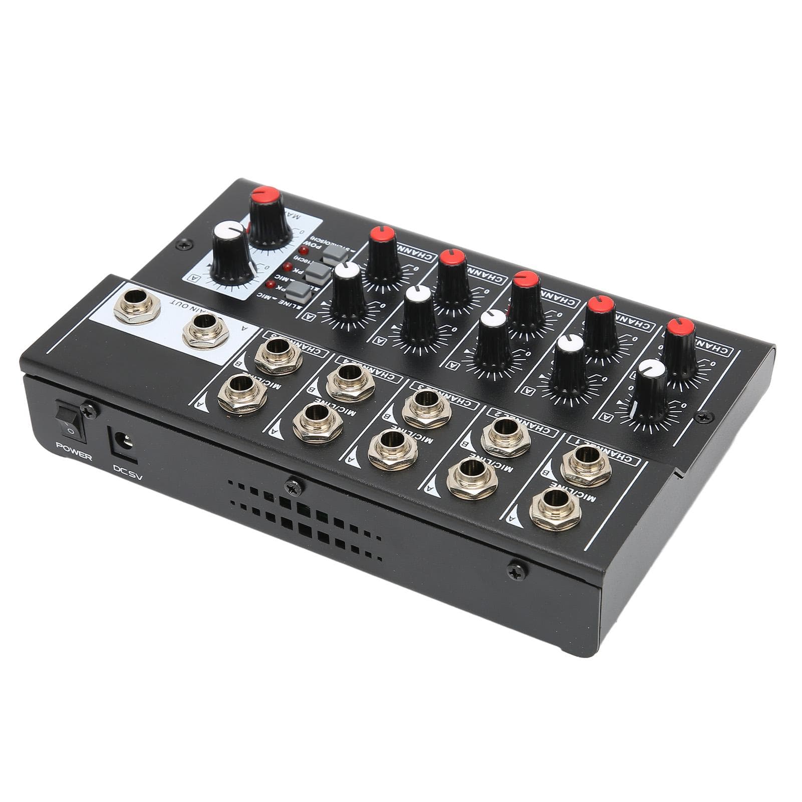 10 Channel Mixer Low Noise Stereo Line Mixer with 2 Master Volume Knobs for Small Clubs Bars US Plug