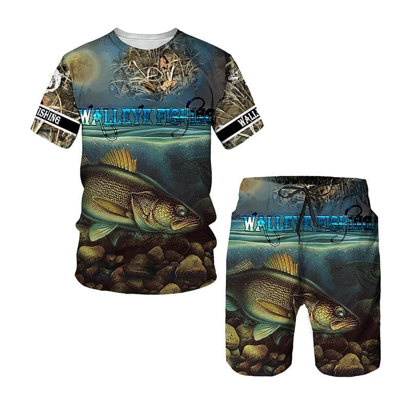 Men's Summer Fishing Camping Set T-shirt + Shorts 2-piece Set Outdoor Sportswear Tracksuits Oversized Short Sleeve Clothes Suit 6XL